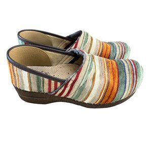 DANSKO Jute Pro Artisan Weave Vegan Clog Rainbow Multi‎ Stripe Shoe Women 40